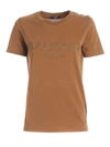 BALMAIN BUTTONS ON THE SHOULDER T-SHIRT IN CAMEL COLOR