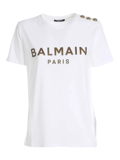 Balmain T-shirt S/s 3 Buttons On Shoulder Vintage Logo In White