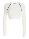 BALMAIN BUTTONS CROP PULLOVER IN WHITE