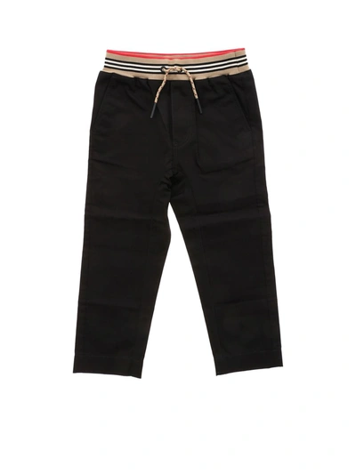 Burberry Kids' Icon Stripe Drawstring Trousers In Black