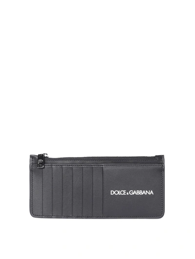 Dolce & Gabbana Logo Print Vertical Card Holder In Black
