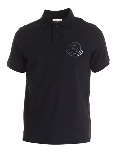 Moncler Polo Shirt With Tone-on-tone Logo In Black