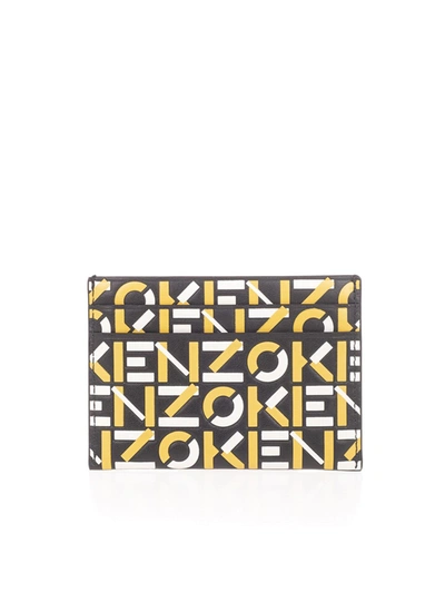Kenzo Monogram Leather Card Holder In Yellow