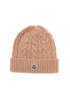 MONCLER TRICOT EFFECT BEANIE IN POWDER PINK