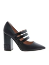 Moschino Branded Heel Pointed Toe Pumps In Black In Black