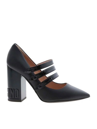 Moschino Branded Heel Pointed Toe Pumps In Black