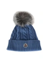 MONCLER POM PON BEANIE IN LIGHT BLUE