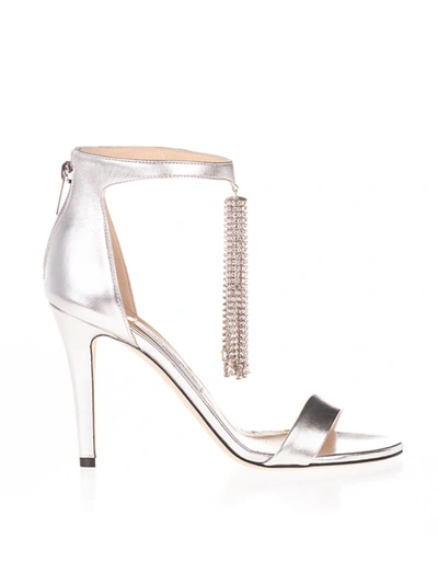 Jimmy Choo Viola 100 Crystal-embellished Metallic Leather Sandals In Silver