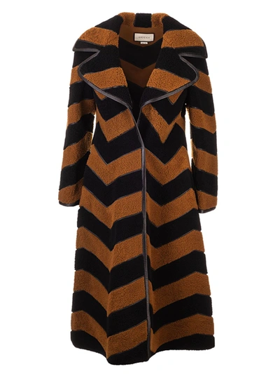 Gucci Long Chevron Fur In Black And Camel Colour In Brown