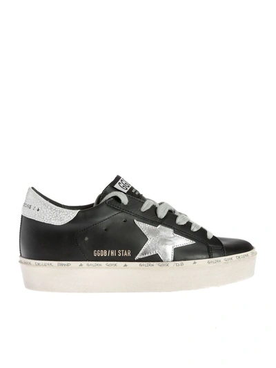 Golden Goose Hi Star Distressed Leather Sneakers In Black