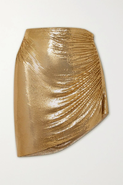 Fannie Schiavoni Ciara Ruched Chainmail Mini Skirt In Gold