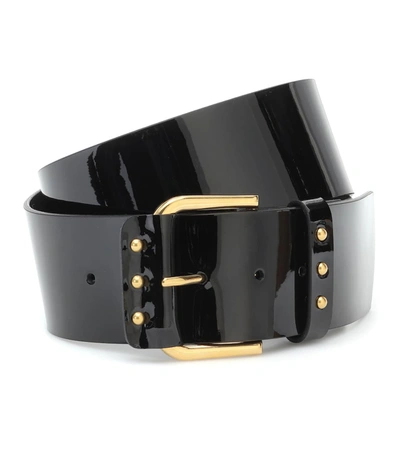Saint Laurent Patent Leather Corset Belt In Black