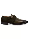 Paul Stuart Galante Crisscross Double Monk Strap Leather Shoes In Olive