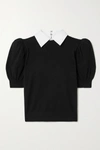 Alice And Olivia Chase Puff Sleeve Wool Blend Sweater With Removable Collar In Black