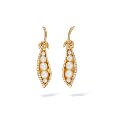 Annoushka 18kt Yellow Gold Mythology Peapod Diamond And Pearl Earrings In 18ct Yellow Gold