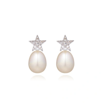 Annoushka 18kt White Gold Diamond Pearl Star Earrings In 18ct White Gold