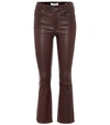 Frame Le Crop Mini Boot Cropped Leather Flared Pants In Brown