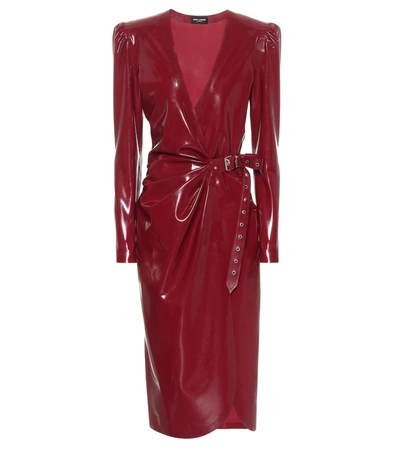 Saint Laurent Latex Midi Wrap Dress + Latex Care Cleaning Kit 3 X 30ml Bottles (vividress, Vivishine, Viviclean) In Red