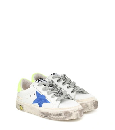 Golden Goose Kids' Superstar Leather Trainers In White/bluette/yellow Fluo