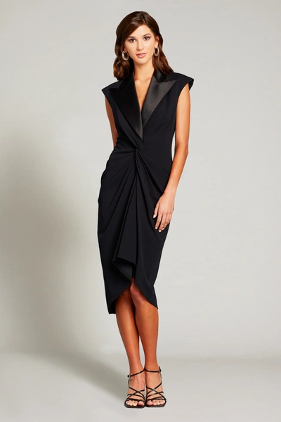 Tadashi Shoji Atike Satin Lapel Tuxedo Dress In Black | ModeSens