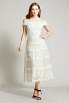 Tadashi Shoji Floral Embroidered Off-the-shoulder A-line Dress In Ivory/petal