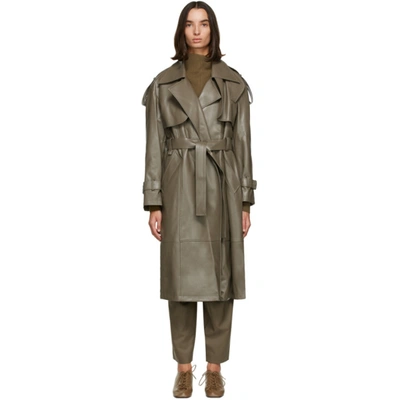 Low Classic Taupe Belted Faux Leather Trench Coat In Khaki