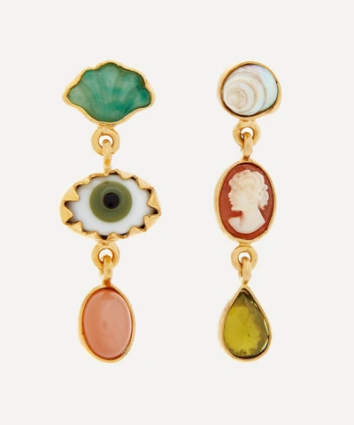 Grainne Morton Gold-plated Asymmetric Multi-stone Three Charm Drop Earrings In Peach/green