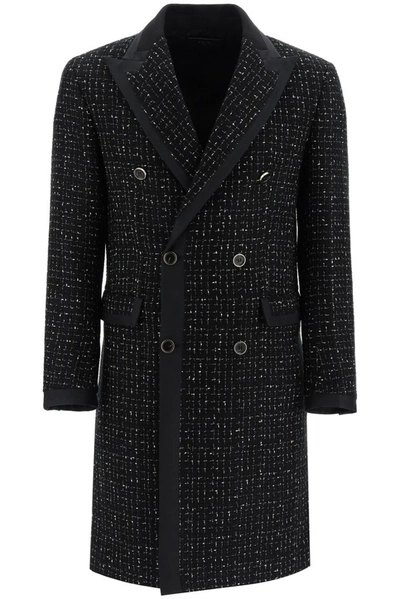 Amiri Double-breasted Boucle' Coat With Lame' In Black,white,metallic