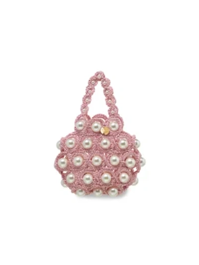 Alameda Turquesa Hana Faux Pearl & Raffia Top Handle Bag In Old Rose