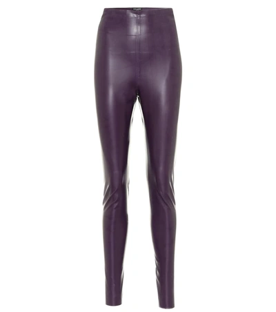 Saint Laurent Purple Latex Leggings In Black