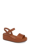 Camper Misia Platform Wedge Sandal In Medium Brown Leather