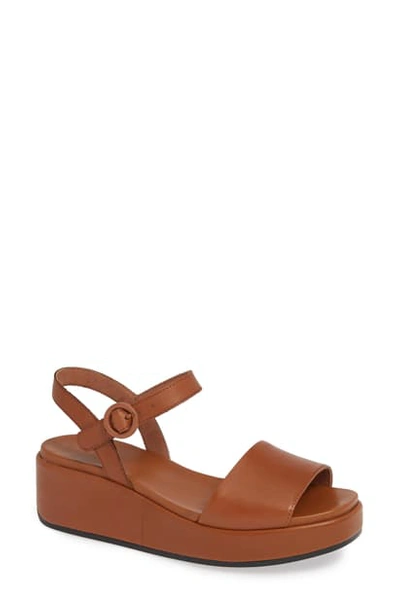 Camper Misia Platform Wedge Sandal In Medium Brown Leather