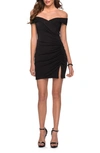 La Femme Off The Shoulder Black Party Dress With Ruching In Black