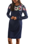 Boden Crewneck Sweatshirt Dress In Navy, Multi Embroidery