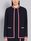 THOM BROWNE THOM BROWNE NAVY COTTON PIQUE TRIcolour RIB TRIM CREWNECK CARDIGAN,FJT139A0005015259984