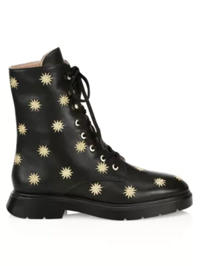 Stuart Weitzman Women's Mckenzee Embroidered Leather Combat Boots In Black Leather