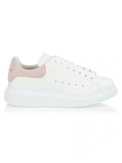 Alexander Mcqueen White Leather Sneakers With Powder Pink Suede Heel In Neutral