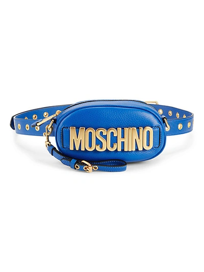 Moschino Convertible Pebbled Leather Belt Bag In Blue