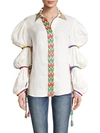 ALL THINGS MOCHI STATEMENT SLEEVE LINEN TOP,0400013060760