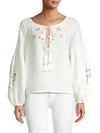 ALL THINGS MOCHI WOMEN'S EMBROIDERED LINEN TOP,0400013063134