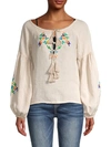 ALL THINGS MOCHI WOMEN'S EMBROIDERED LINEN TOP,0400013063139