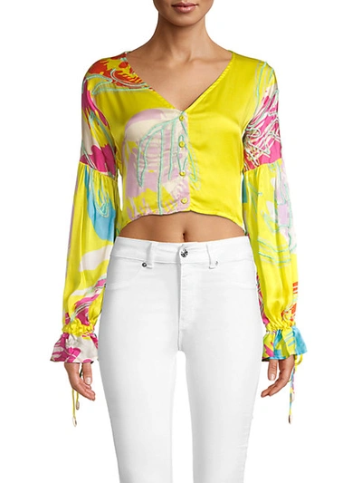 All Things Mochi Abstract-print Cropped Top In Yellow