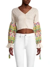 ALL THINGS MOCHI WOMEN'S BUTTONED-FRONT CROPPED TOP,0400013060750