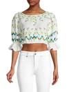 ALL THINGS MOCHI WOMEN'S EMBROIDERED LINEN & COTTON CROP TOP,0400013060754
