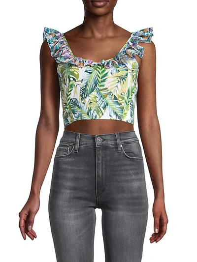 All Things Mochi Women's Leaf-print Cropped Top In Green