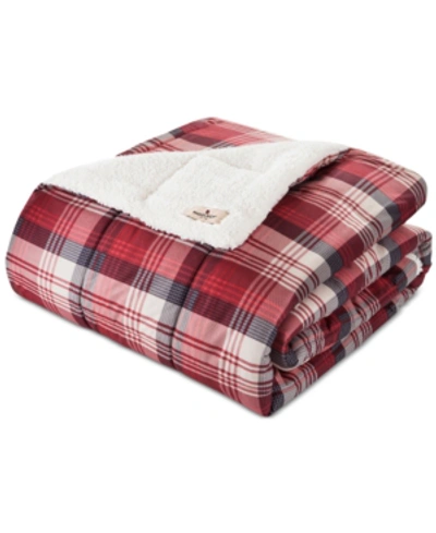 Woolrich Plaid Down-alternative Sherpa Throws In Red
