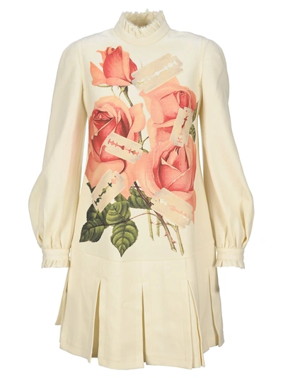 Undercover Rose And Razor-print Flared Dress In Neutrals