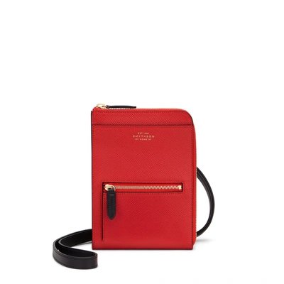 Smythson Panama Crossbody Wallet In Scarlet Red