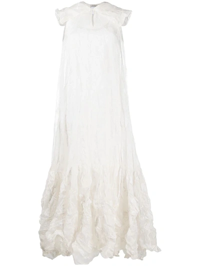 Nina Ricci Creased Floral Maxi Dress In White