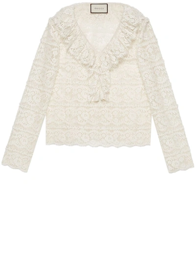 Gucci Blouse In Ivory Floral Lace In Avorio